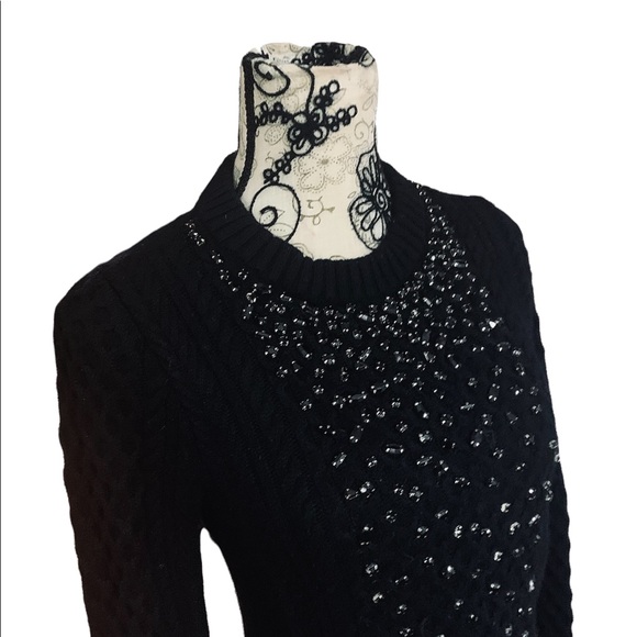 MICHAEL KORS Cable Knit Sweater in Black with Jewelled Detailing. Size XS. EUC. - Picture 3 of 6